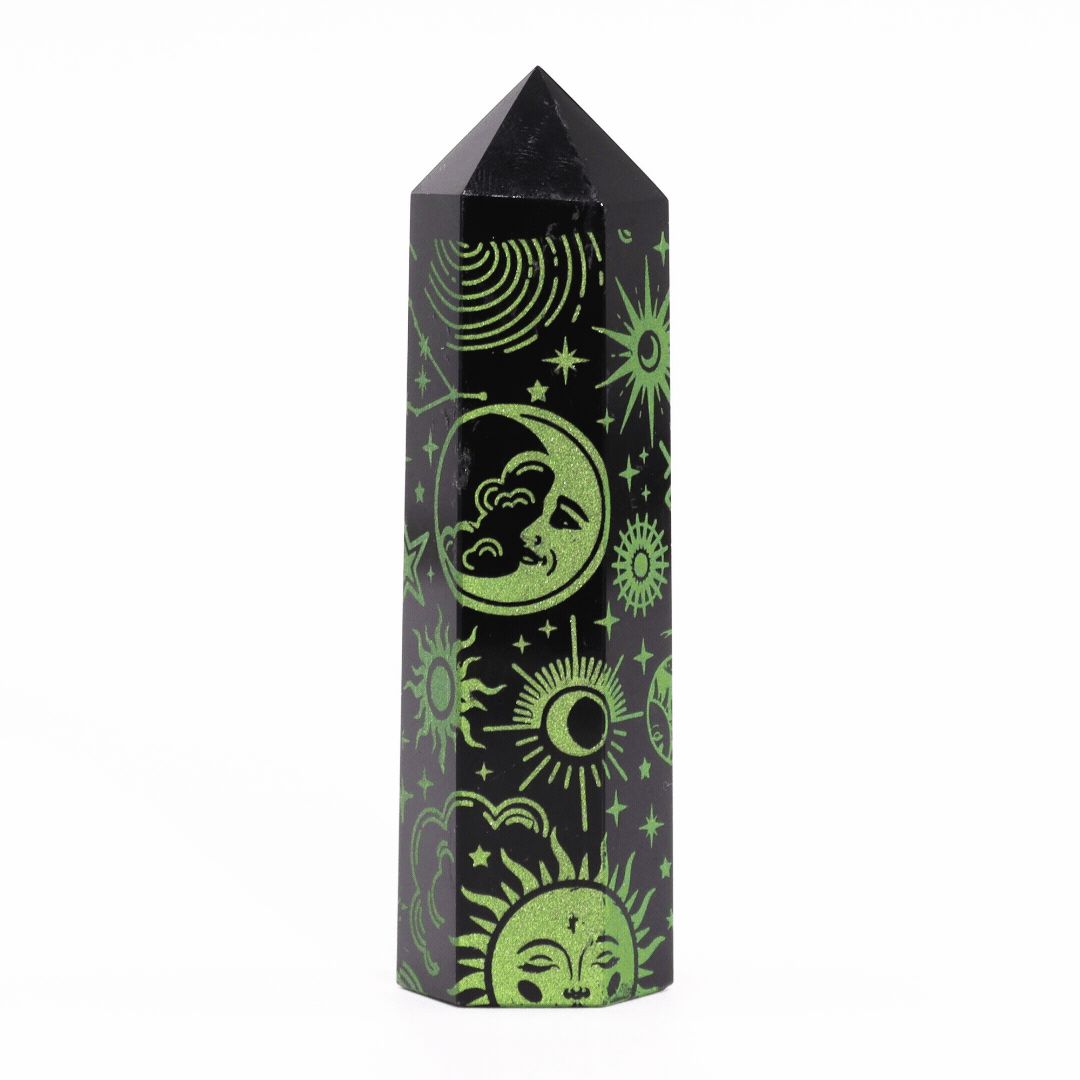Grøn Månelys Obsidian Obelisk 9 cm