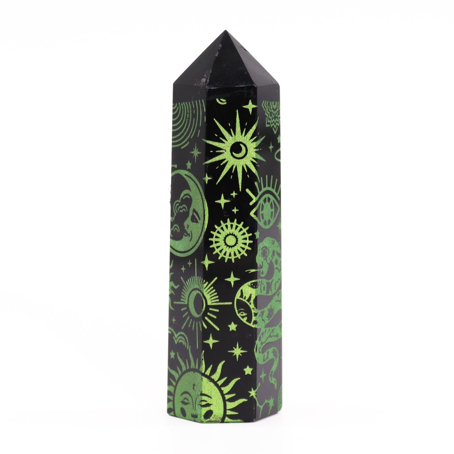 Grøn Månelys Obsidian Obelisk 9 cm