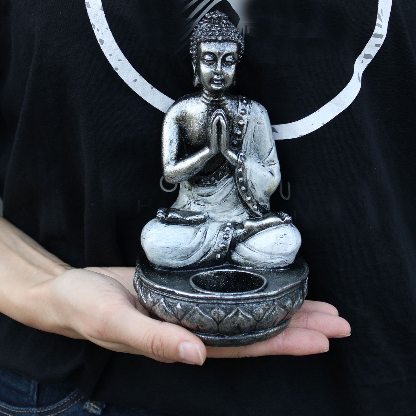 Buddha lysestage hvid mellem