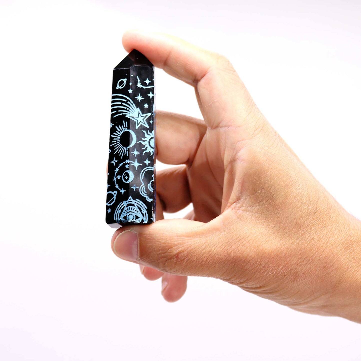 Lyseblå Stjerneskær Obsidian Obelisk 9 cm