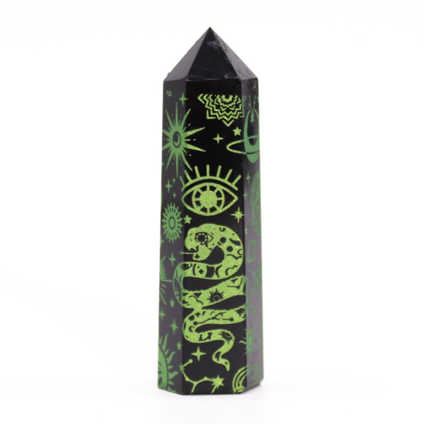Grøn Månelys Obsidian Obelisk 9 cm
