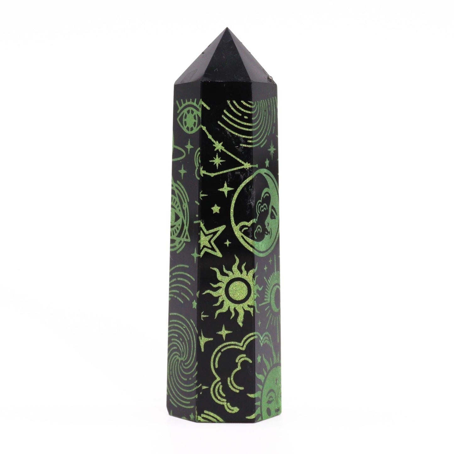 Grøn Månelys Obsidian Obelisk 9 cm