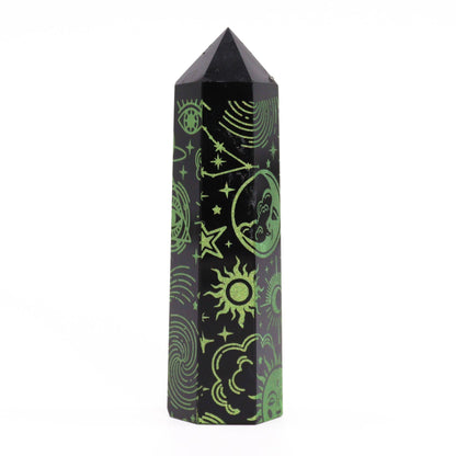 Grøn Månelys Obsidian Obelisk 9 cm