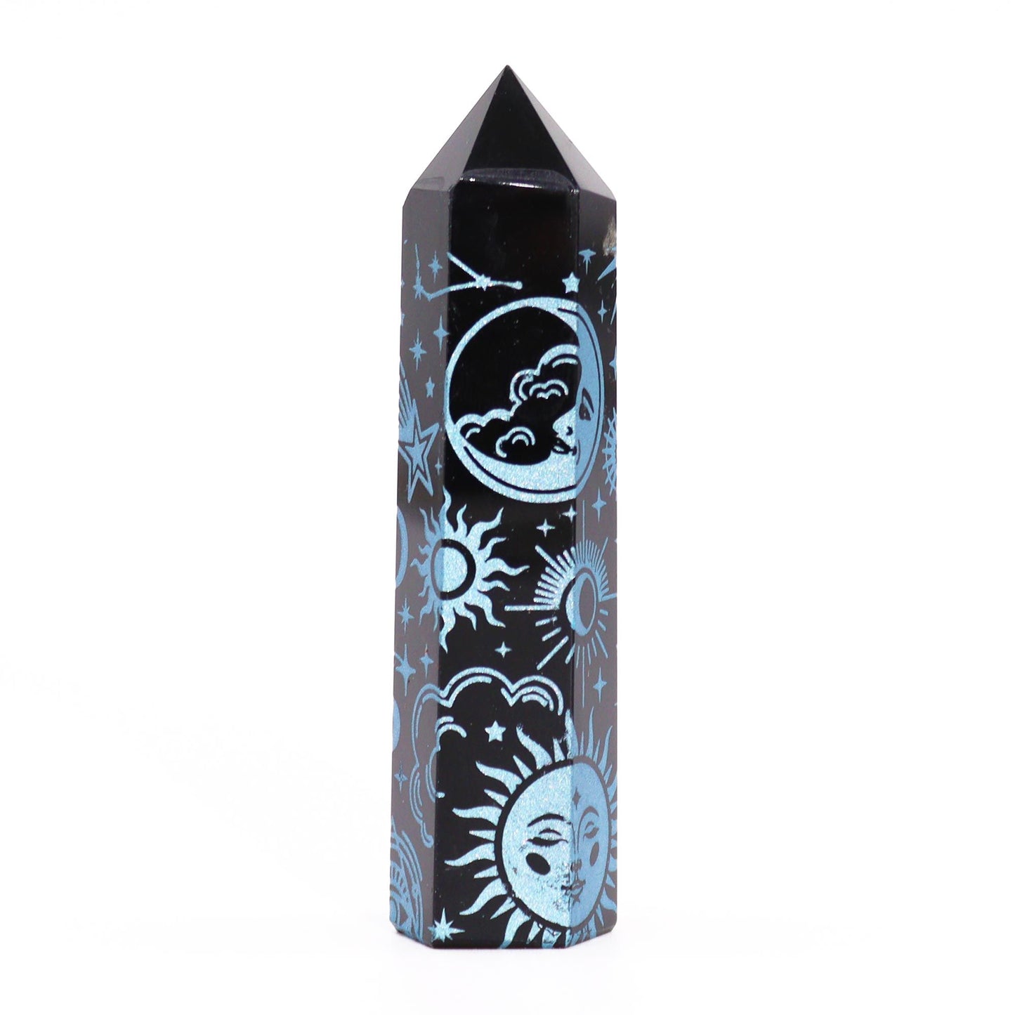 Lyseblå Stjerneskær Obsidian Obelisk 9 cm