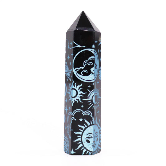 Lyseblå Stjerneskær Obsidian Obelisk 9 cm