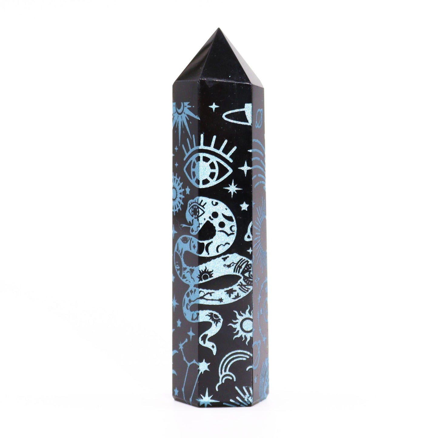Lyseblå Stjerneskær Obsidian Obelisk 9 cm