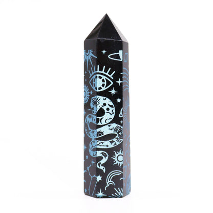 Lyseblå Stjerneskær Obsidian Obelisk 9 cm