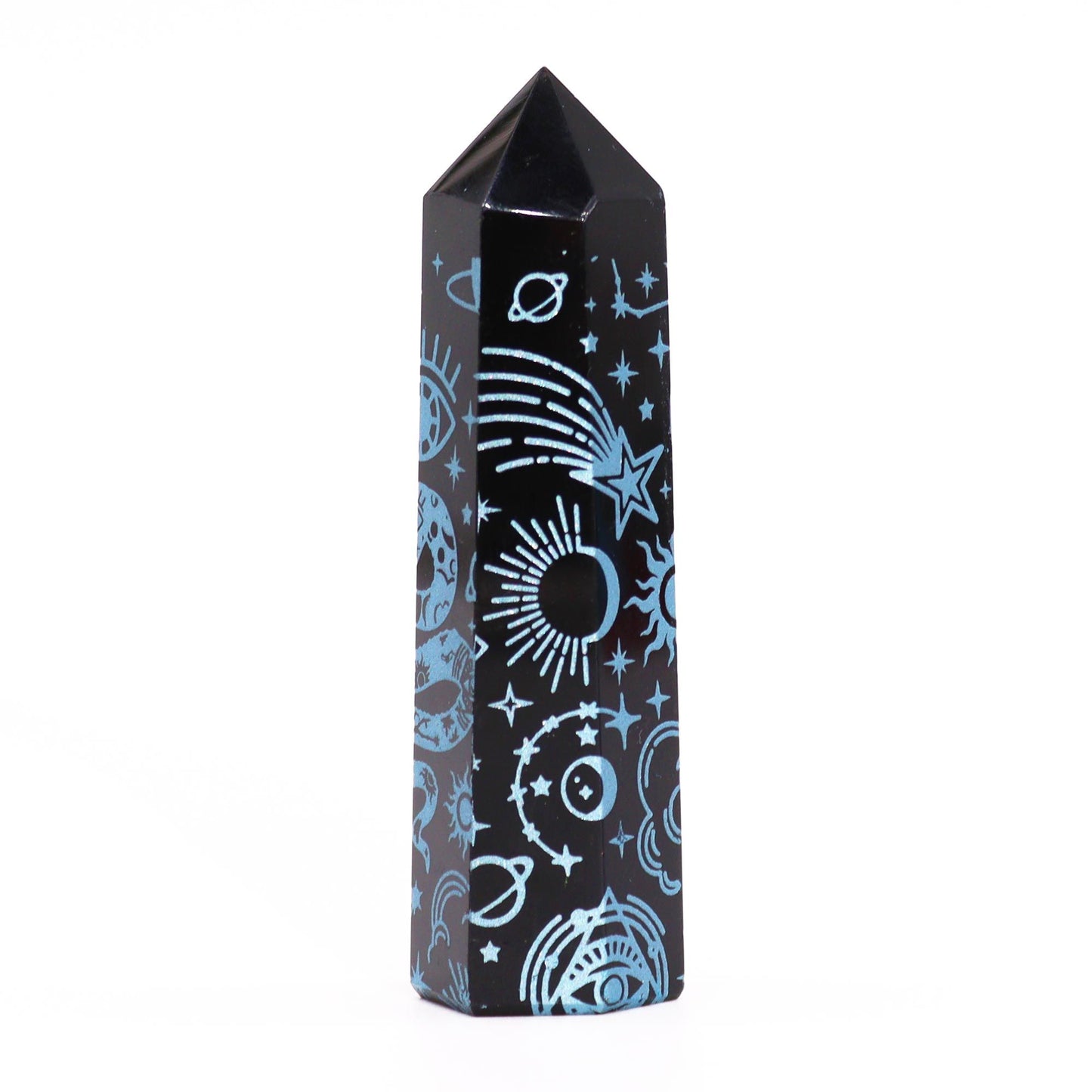 Lyseblå Stjerneskær Obsidian Obelisk 9 cm
