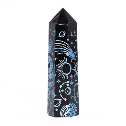 Lyseblå Stjerneskær Obsidian Obelisk 9 cm