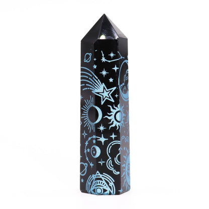 Lyseblå Stjerneskær Obsidian Obelisk 9 cm